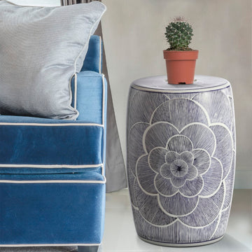 Camellia 17" Ceramic Drum Garden Stool - JONATHAN Y